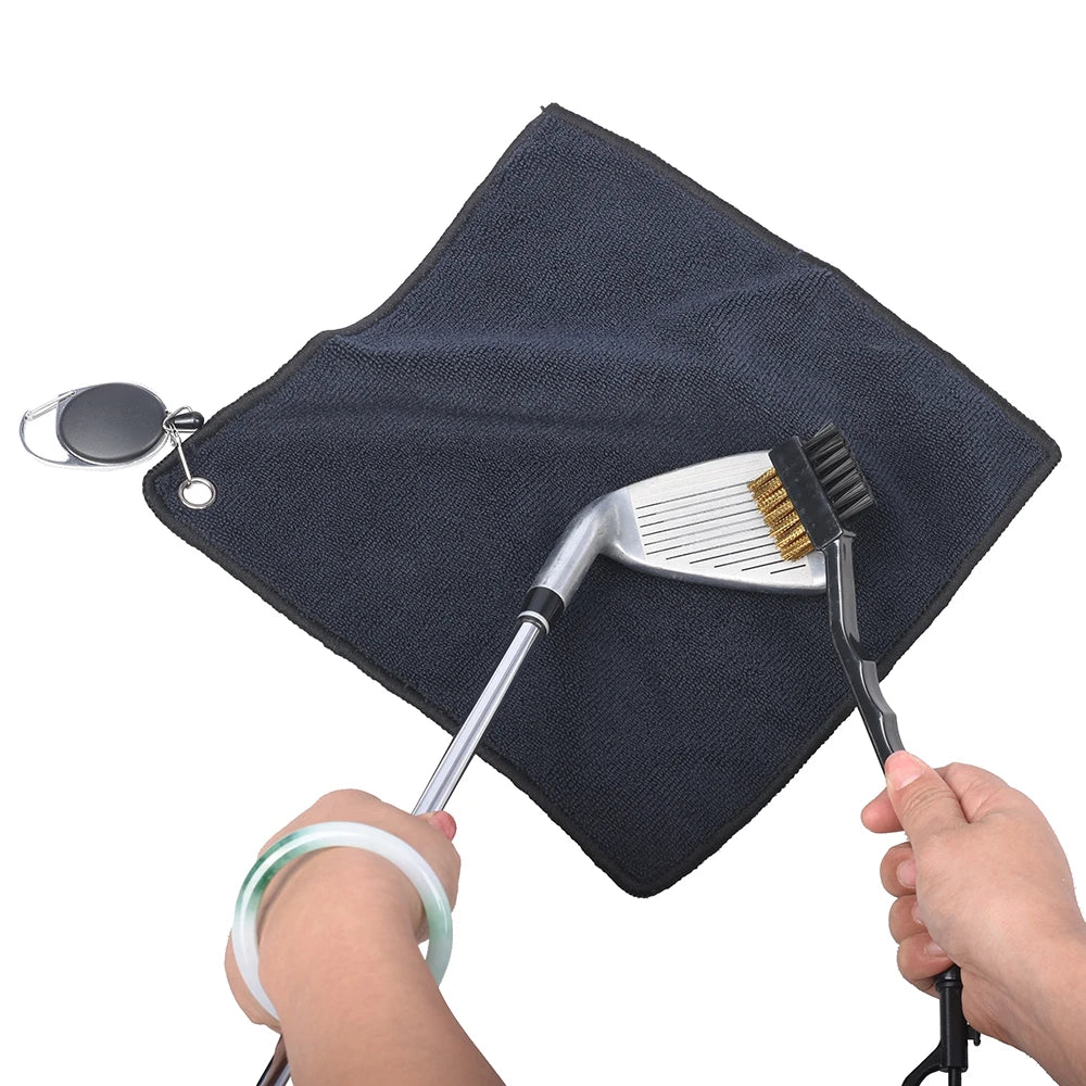 Oneside 25cm Golf Towel + Brush — Double-Sided Microfibre