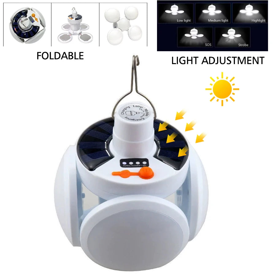 Rechargeable LED Camping Lantern with Folding Floodlight – 3 Light Modes | Portable Tent Light for Camping, Hiking & Fishing