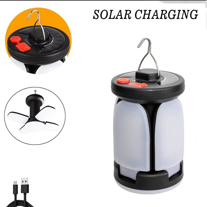 Rechargeable LED Camping Lantern with Folding Floodlight – 3 Light Modes | Portable Tent Light for Camping, Hiking & Fishing